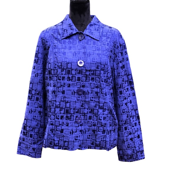 Chico's Jackets & Blazers - Chicos Dark Blue Geometric Block Pattern Jacket size 3 (16)